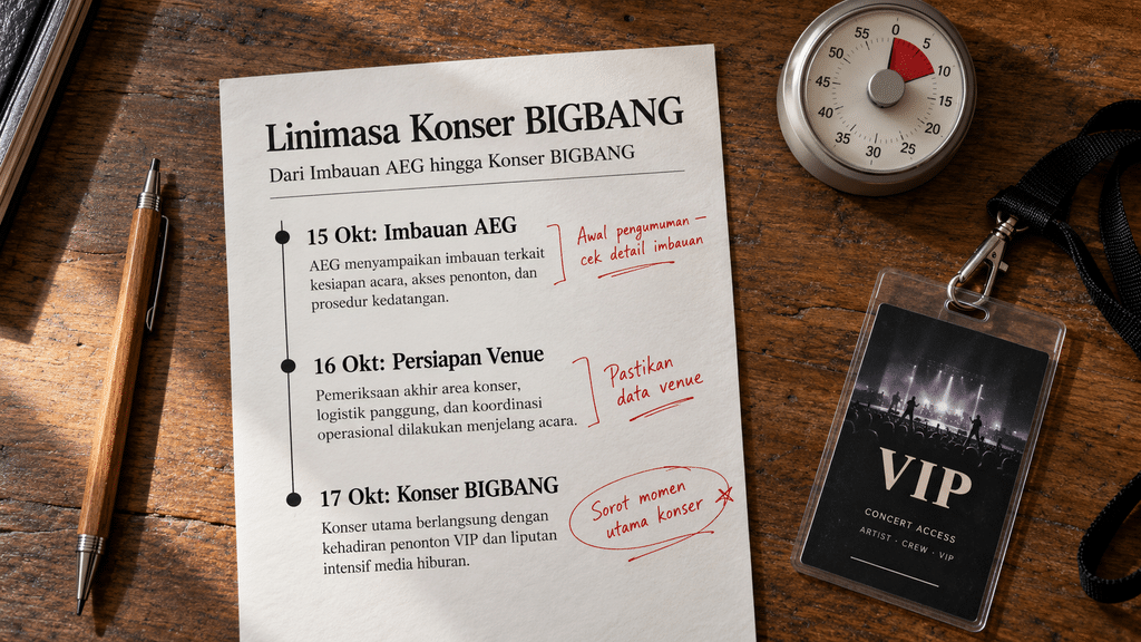 Taeyang BIGBANG Sempat Cemas Asap Halangi Wajah Fans di Singapura 3 Buku catatan jurnalis musik yang memetakan kronologi dari peringatan promotor AEG Presents Asia hingga hari-H konser BIGBANG.